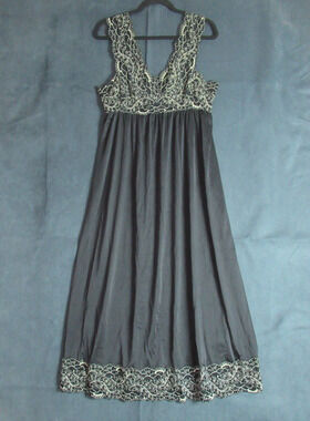 Vtg Shadowline Nylon Nightgown Medium Black Lace Lingerie Romantic USA 70s 80s